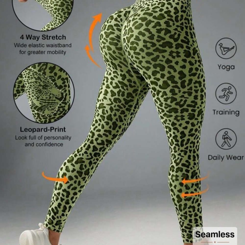 SHEIN Green Leopard-Print High-Waist Leggings